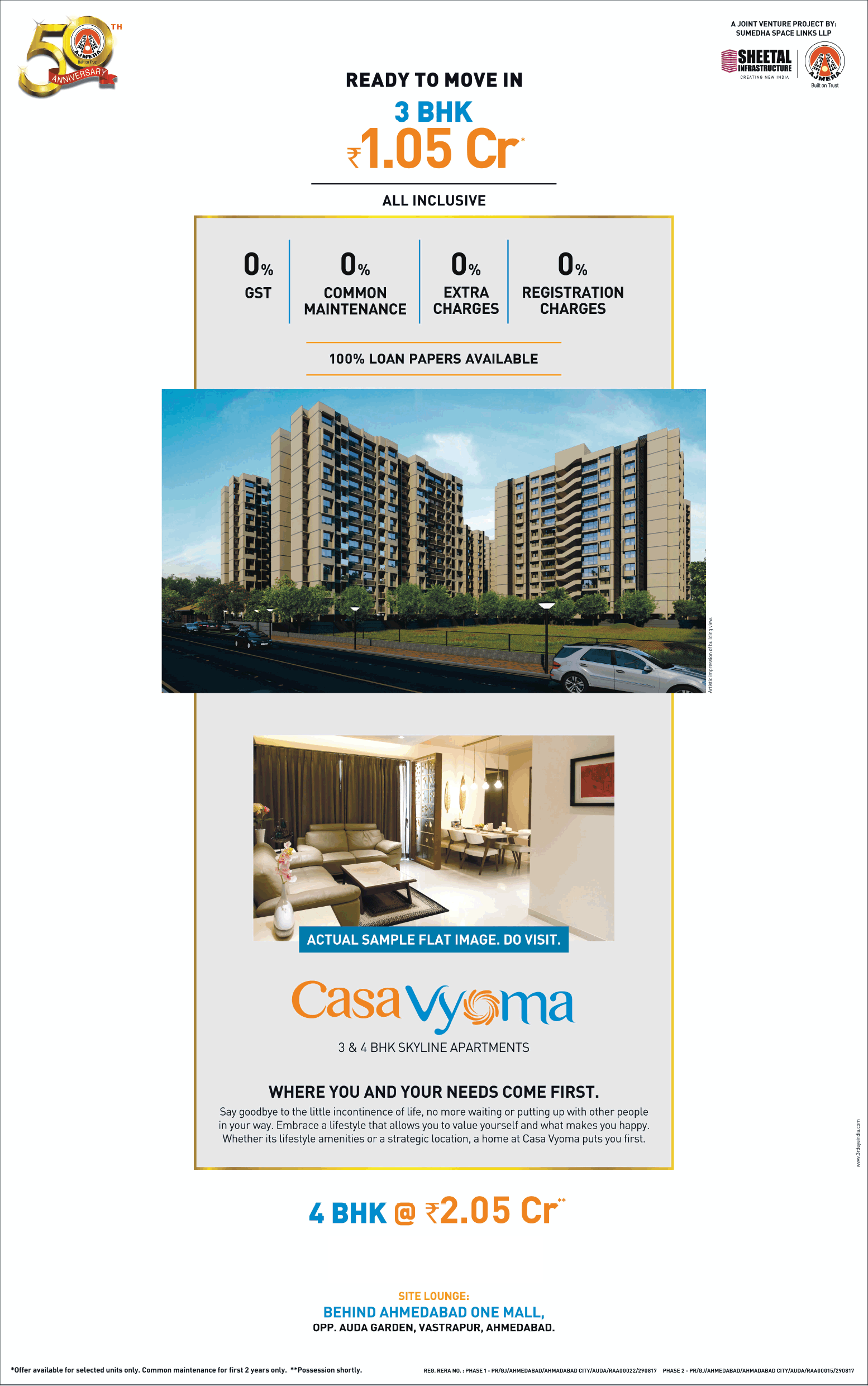 Book 3 & 4 BHK Skyline Apartments at Sheetal Casa Vyoma in Ahmedabad Update
